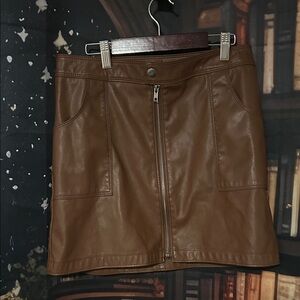 No Boundaries Brown Faux Leather Zip Front Mini Skirt